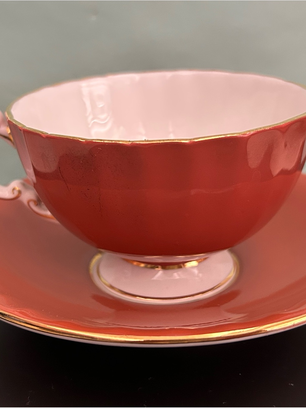 Vintage Aynsley Fine Bone China Teacup Saucer SetRust Orange